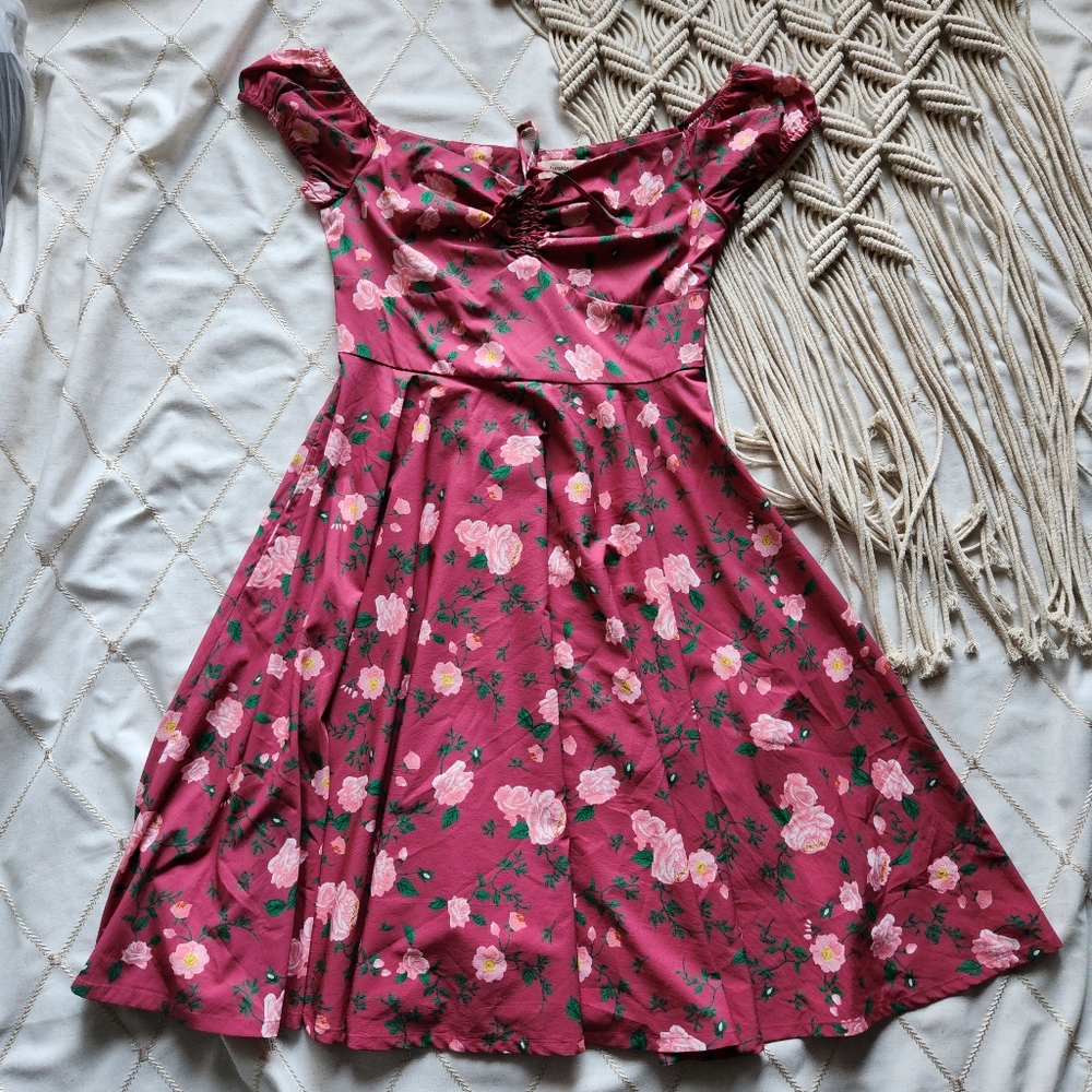 Timeless London Coral Pink‎ Floral Fit & Flare Dress | 3/4 Sleeve | Size 10